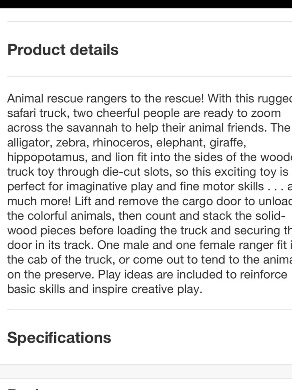 Melissa & Doug Safari Animal Rescue Truck- Shape-Sorting -7 animals, 2 workers